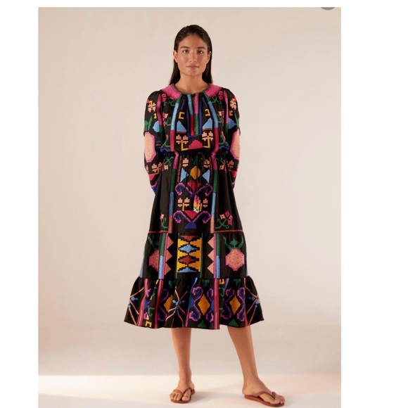 FARM Rio Black Cross Stich Midi dress Nwt // Anthropologie - Picture 1 of 9